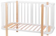 Ліжечко Babyroom Місяць білий - натуральний, 120x60 см, 4 рівні, матеріал вільха/бук